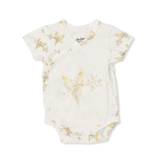 Charlie Kimono Bodysuit - Cockatiels - Indigo & Lellow Store