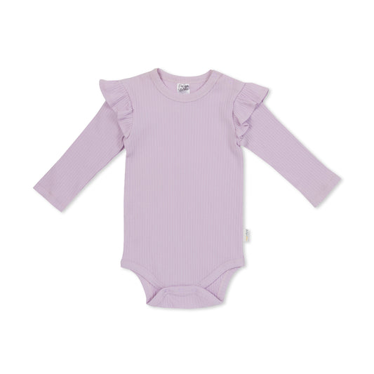 Jenny LS Ruffle Bodysuit - Ribbed Lavender