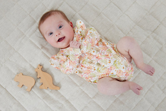 Jayda LS Ruffle Bubble Romper - Wildflowers - Indigo & Lellow Store