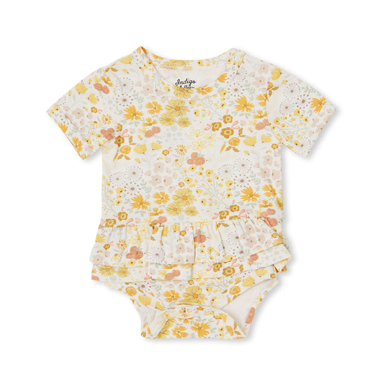 Julie Ruffle Bodysuit - Spring Flowers - Indigo & Lellow Store