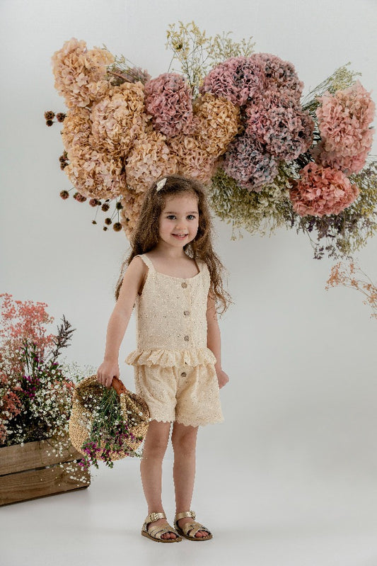 Isla Broderie Shorts - Cream - Indigo & Lellow Store