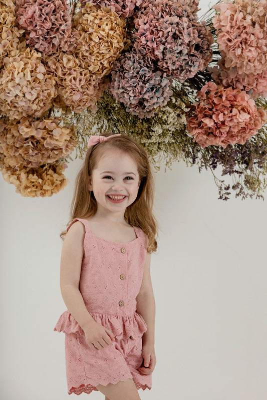 Isla Broderie Shorts - Pink - Indigo & Lellow Store