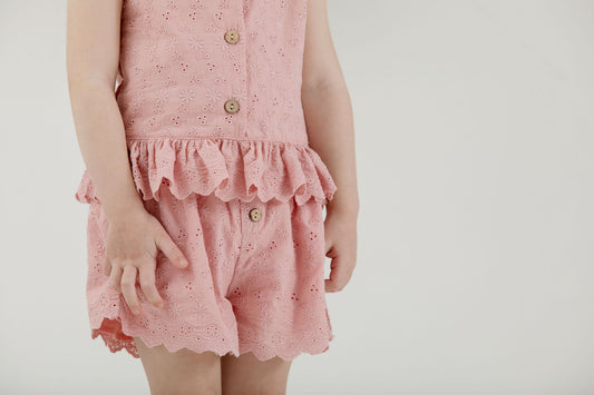 Isla Broderie Shorts - Pink - Indigo & Lellow Store