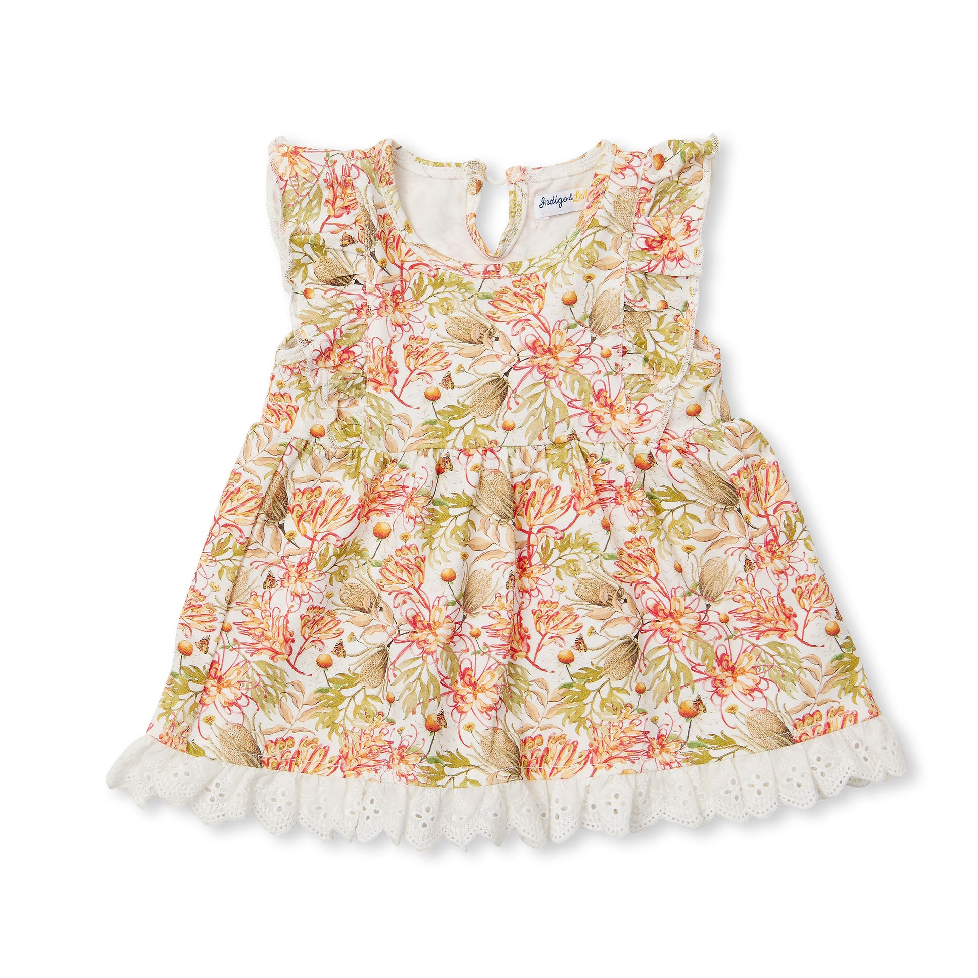 Eva Ruffle Sleeve Dress - Wildflowers - Indigo & Lellow Store
