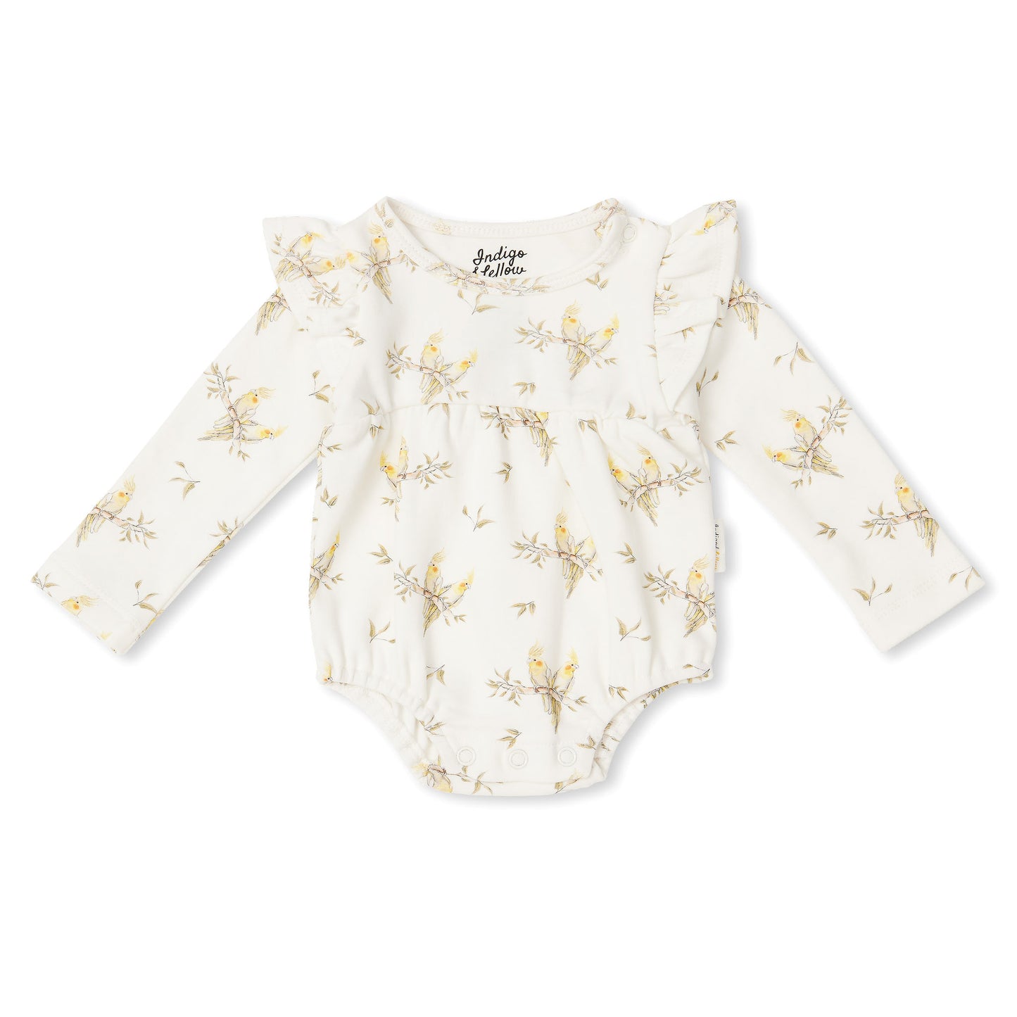 Jayda LS Ruffle Bubble Romper - Cockatiels - Indigo & Lellow Store