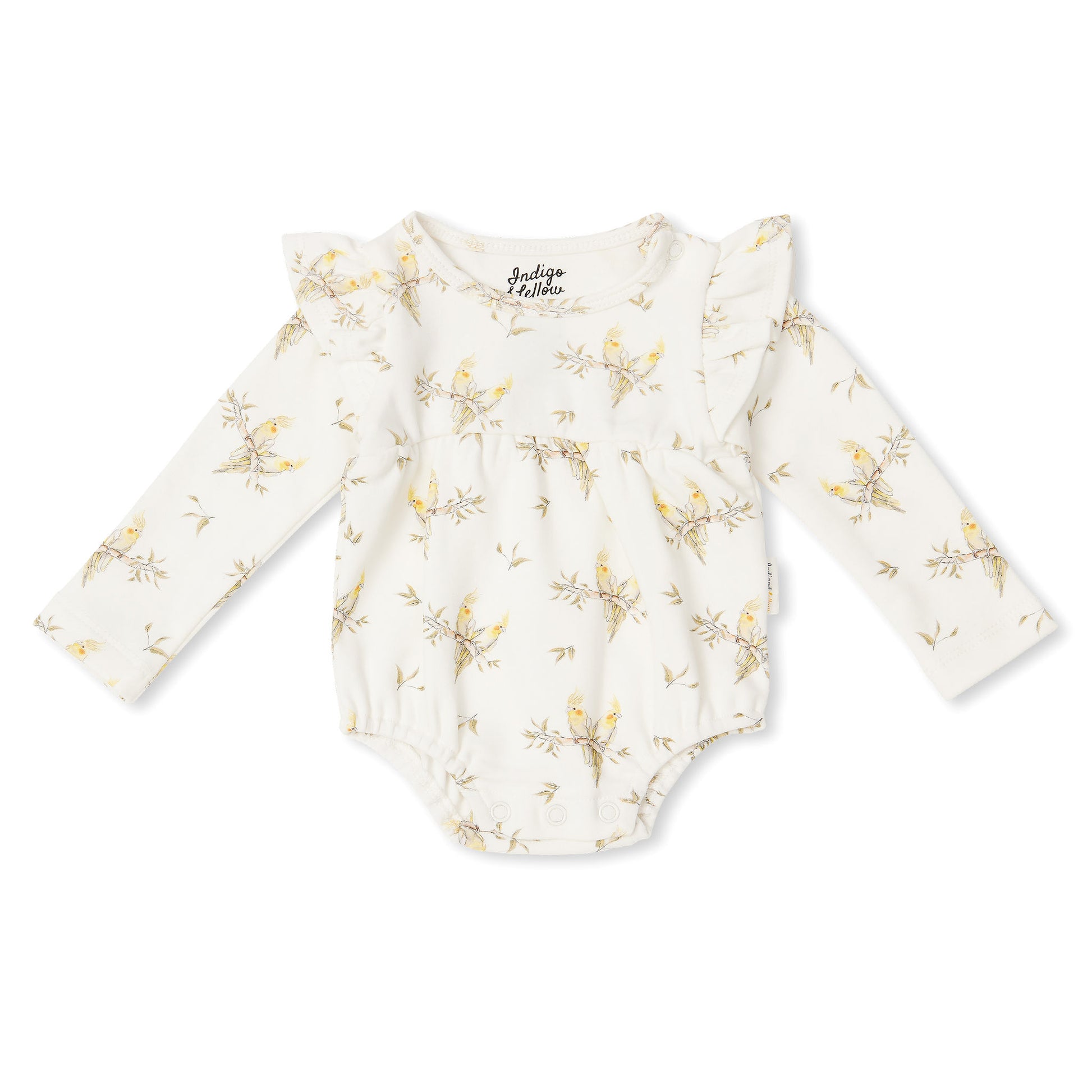 Jayda LS Ruffle Bubble Romper - Cockatiels - Indigo & Lellow Store