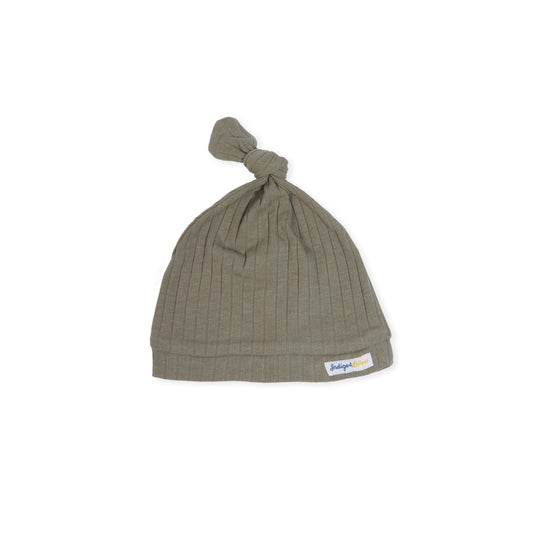Knotted Beanie - Rib Olive Green - Indigo & Lellow Store