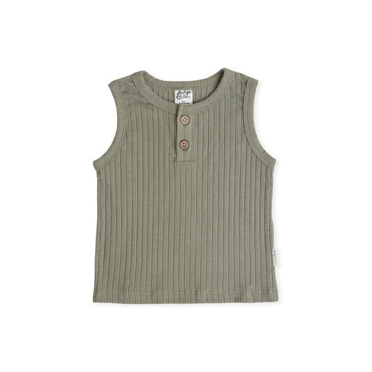 Ollie Singlet - Rib Olive Green - Indigo & Lellow Store